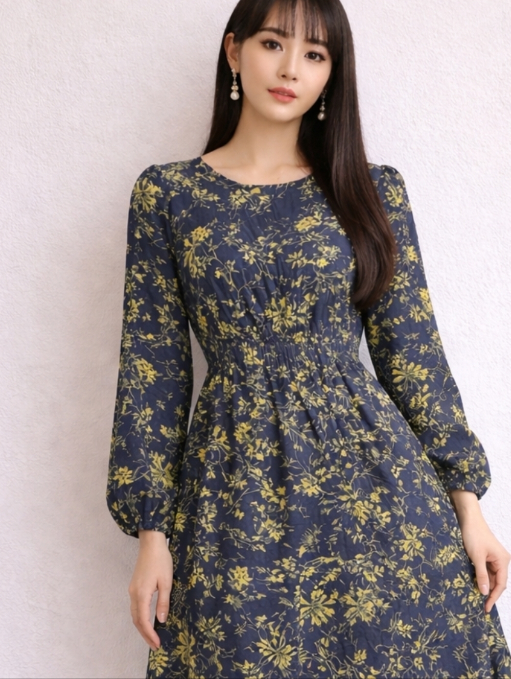 Fransa | Green Blue Floral Dress Elegant Smocked Waist Midi NWT